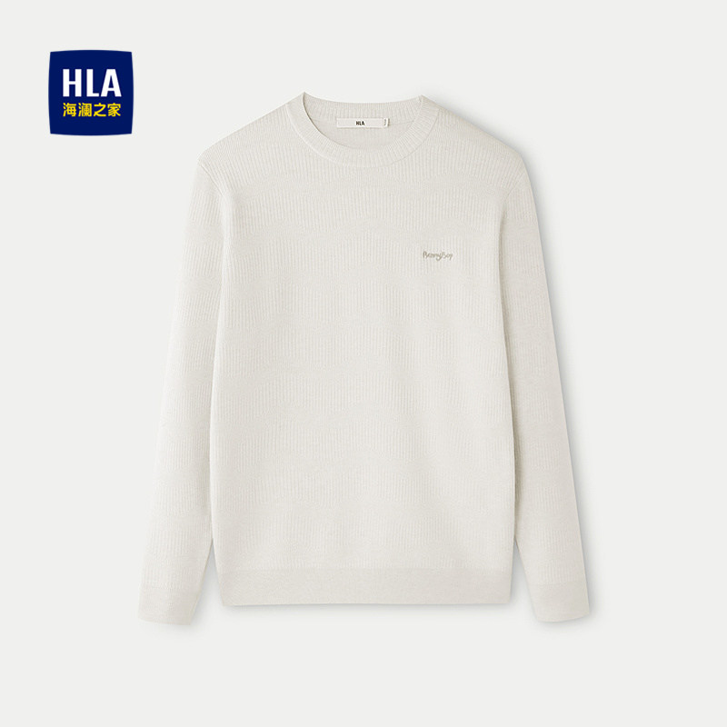 HLA/海澜之家时尚提花针织衫2025秋冬新款保暖圆领刺绣休闲毛衣男,男装,针织衫/毛衣,淘宝优惠券,粉丝福利购,淘宝优惠卷