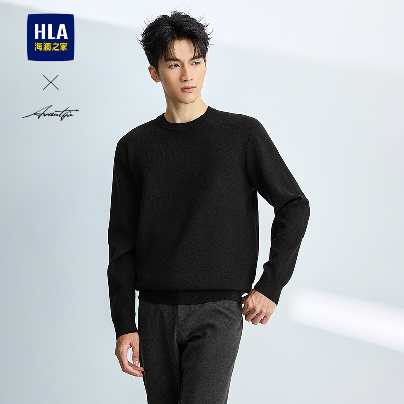 海澜之家黑色圆领长袖针织衫男