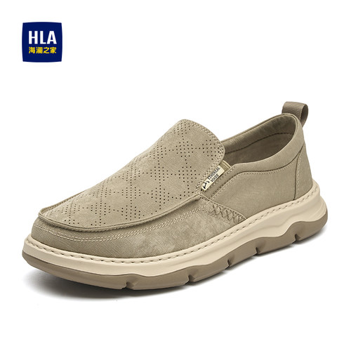 HLA/海澜之家男鞋山不在高系列夏季透气帆布一脚蹬厚底休闲中年鞋