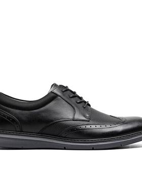 代购NUNN BUSH男士正装皮鞋透气软底轻便耐磨黑色系带翼尖设计