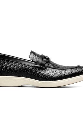 代购STACY ADAMS男士乐福鞋舒适轻便易穿脱耐磨黑色印花皮革