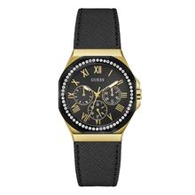 代购GUESS女士腕表计时日期多功夜光皮带黑色金属镶钻商务休闲