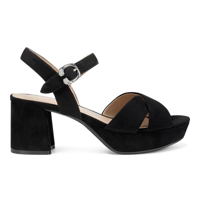 代购Aerosoles爱柔仕女士凉鞋舒适稳定透气防滑黑色交叉带粗跟