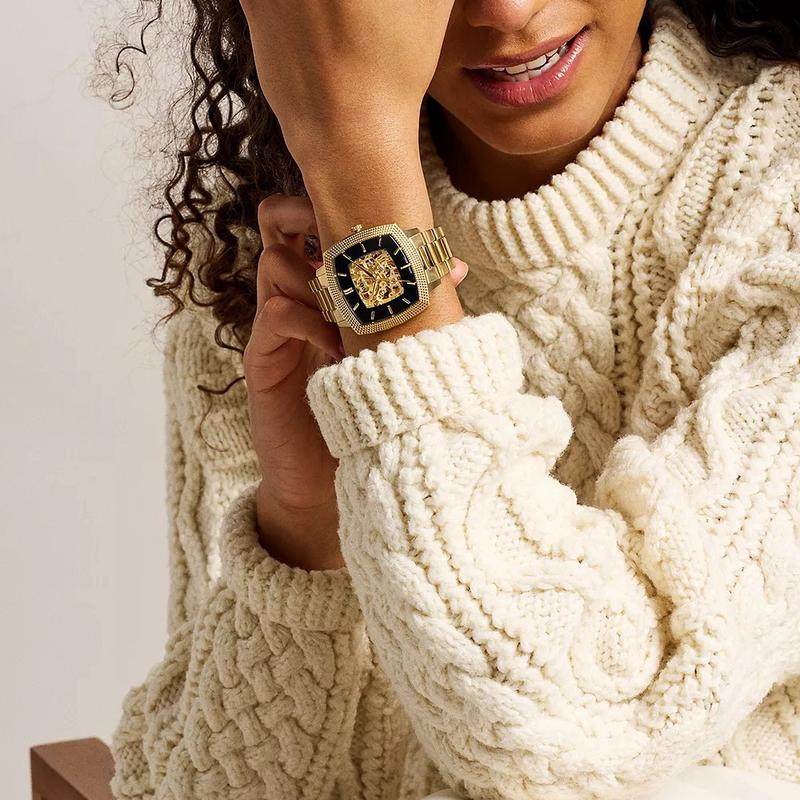 代购Fossil Machine Luxe LE1218联名款镂空自动机械黑金方形手表