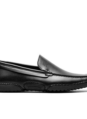 代购STACY ADAMS男士乐福鞋透气轻便软底舒适黑色圆头平跟系带式