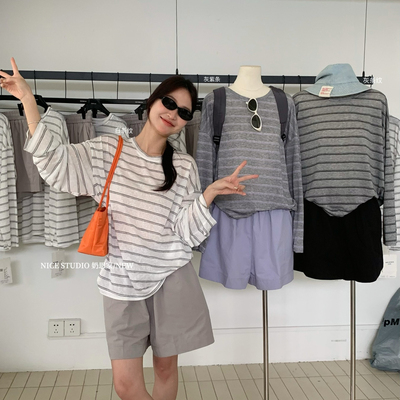 奶思家NICE STUDIO-早秋上新简约百搭条纹长袖T恤30508