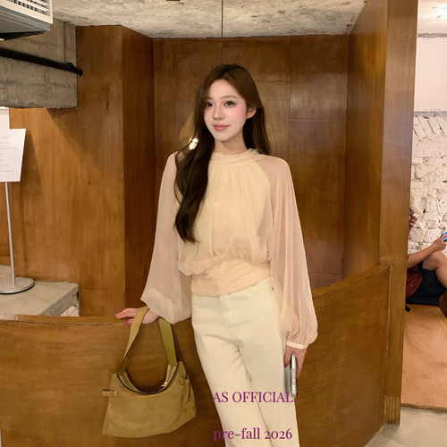 AS OFFICIAL-新秀美人感特调品珠光纱纱飘带小衫上衣28803
