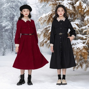 赫本风收腰显瘦裙子亲子装 女童森女衬衫 裙秋冬加绒连衣裙2025新款
