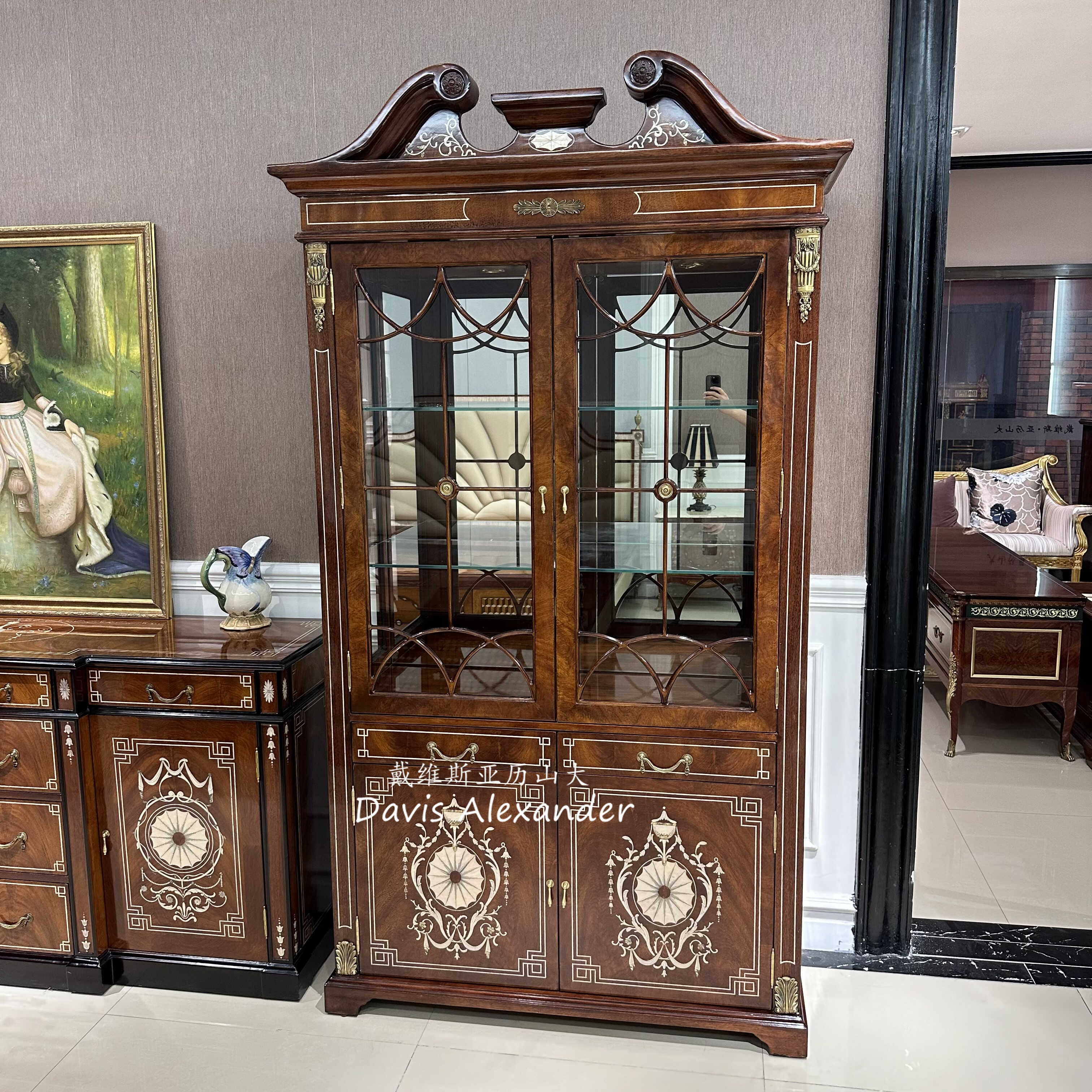 欧式实木酒柜双门展示柜家用新古典红酒柜别墅大宅高档陈列柜边柜