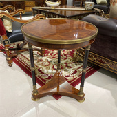 欧式 角几实木圆边几美式 小茶几黄铜件客厅沙发圆茶几电话几咖啡桌