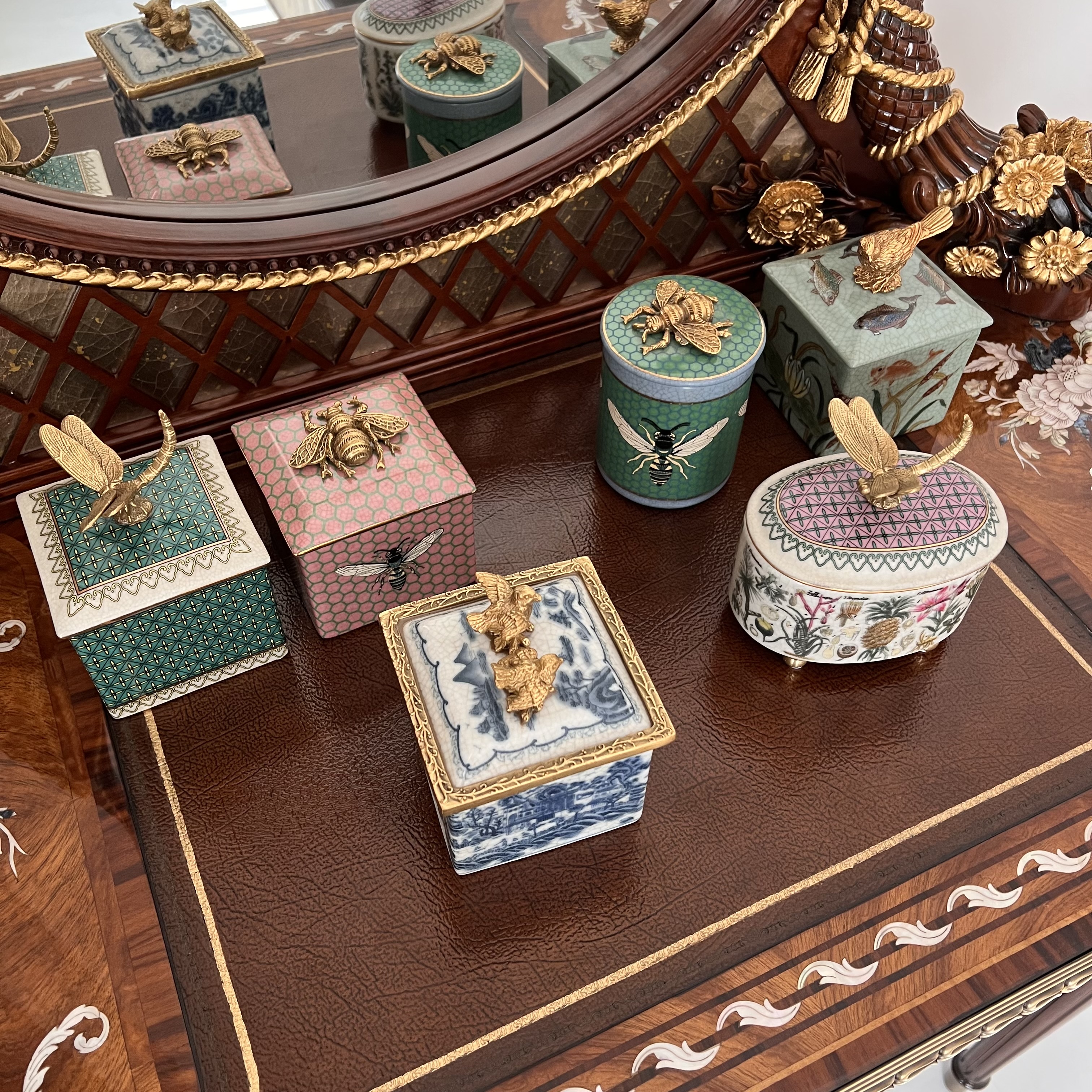 法式复古陶瓷配黄铜首饰盒收纳盒
