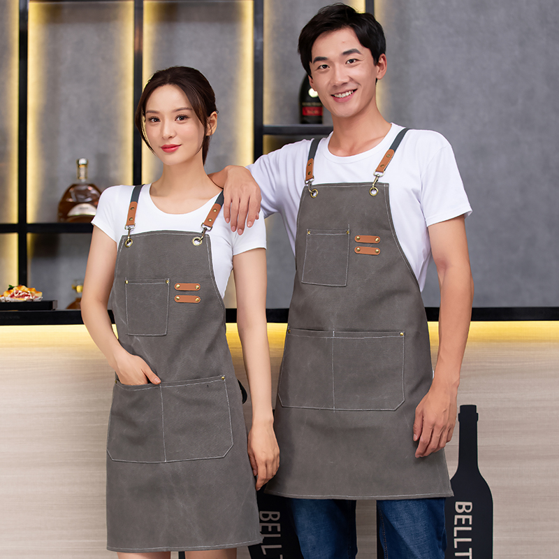 围裙加厚棉帆布餐饮西餐厅咖啡馆烘焙奶茶饭店工作服定制logo高级