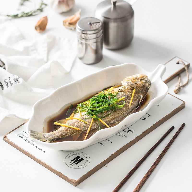 陶瓷酒店餐具鱼盘香蕉叶形盘椭圆盘创意特色盘子家用鱼形盘12.5寸,餐饮具,盘,淘宝优惠券,粉丝福利购,淘宝优惠卷