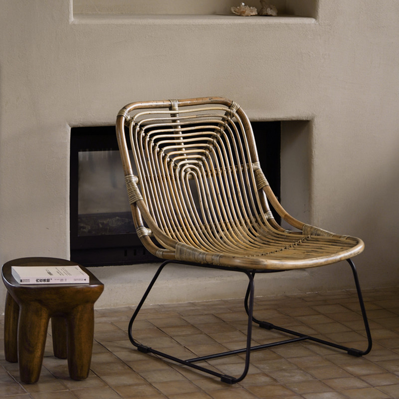 JOLOR进口北欧法式乡村休闲椅客厅阳台用真藤家具天然藤椅L形躺椅