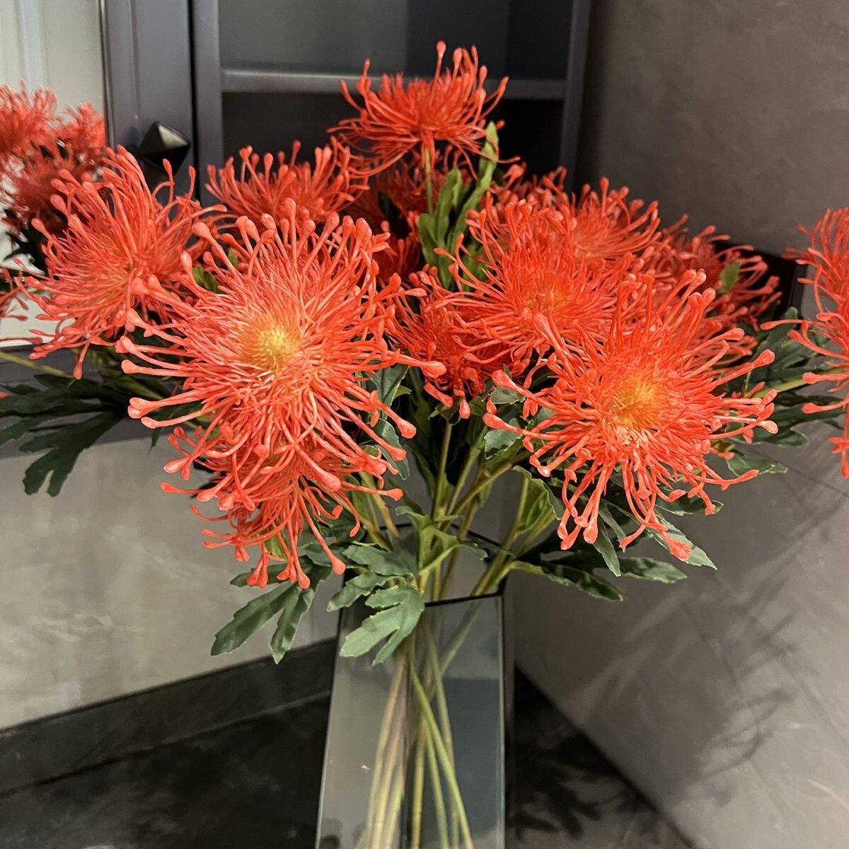 中式红菊花仿真龙爪菊福寿菊针垫菊高档中式客厅花艺影楼模特头饰