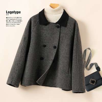 斗篷外套女秋冬新款双面呢羊绒大衣短款小个子宽松羊毛呢外套格子