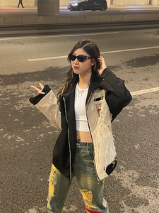 美式拼色情侣装夹克拼接小众棒球服春季潮牌外套XZ304B-JK75P65图片