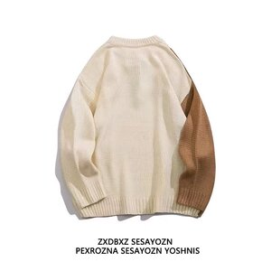 2024秋季复古拼色ins潮牌街头宽松情侣休闲针织衫XZ304B-M175P45图片