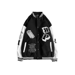 美式复古街头棒球服外套拼色毛巾绣花情侣夹克XZ302B-1-JK688P68图片