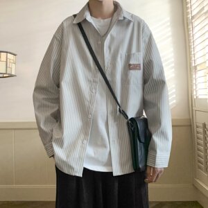 条纹长袖衬衫新款日系复古衬衣高级感潮牌痞帅外套XZ304B-CS56P35图片