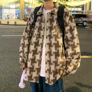 男士工装长袖宽松潮流休闲格子帅气外套夹克XZ302B-1-JK23113P65图片