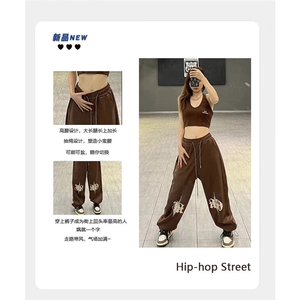 欧美风华夫格男女春秋休闲裤子宽松束脚抽绳卫裤XZ304B-K252P35图片