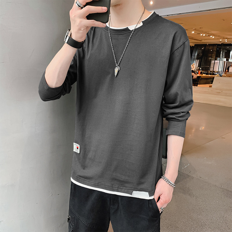 ！秋季新款男仿棉时尚百搭圆领长袖休闲T恤XZ304B-T0405P25,男装T恤,星座302B-1