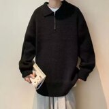 秋冬半拉链翻领潮牌休闲港风日系复古加厚针织衫XZ302B-1-M338P58，男装针织衫/毛衣，星座302B-1