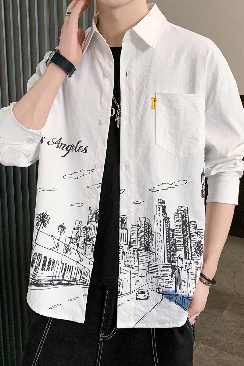 秋季新款ins酒店风韩系衬衣宽松潮流休闲衬衫XZ304B-CS2011-P45,男装衬衫,星座302B-1