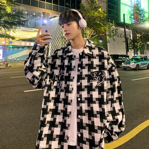 男士工装长袖宽松潮流休闲格子帅气外套夹克XZ302B-1-JK23113P65图片