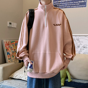 新款港风POLO衫立领华夫格印花卫衣休闲套头卫衣XZ304B-W3325P40图片