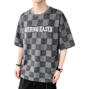 新款短袖店主风男士纯色发泡字休闲T恤XZ304B-T3112P27图片