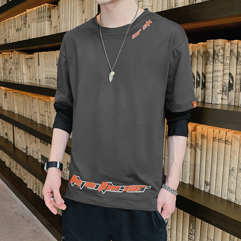 秋季新款男仿棉长袖休闲百搭港风圆领T恤XZ304B-T0502P25,男装T恤,星座302B-1
