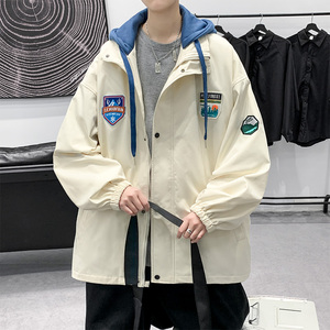 连帽外套男潮牌潮流ins字母刺绣情侣假两夹克XZ304B-JK22108-P70图片