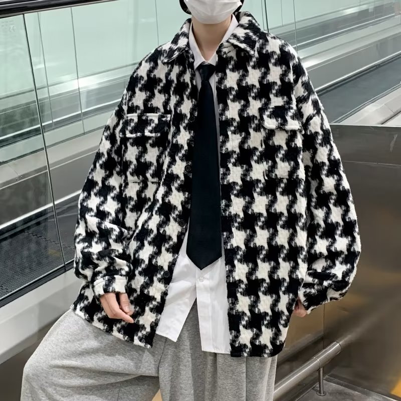 千鸟格方领青春流行外穿宽松型夹克新款流春季男XZ304B-JK03P85图片