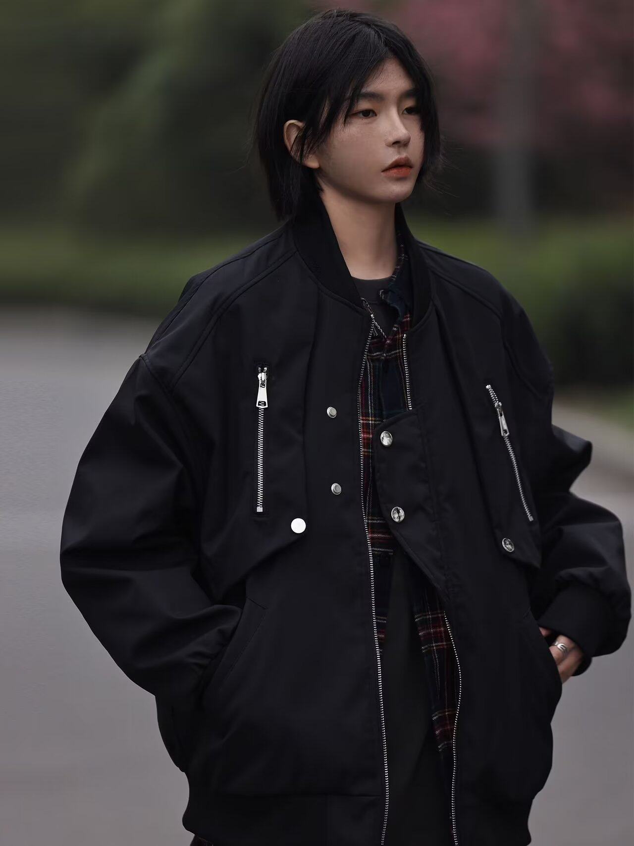 美式复古高街工装飞行员棒球服ins潮牌宽松夹克XZ302B-1-JK036P65图片