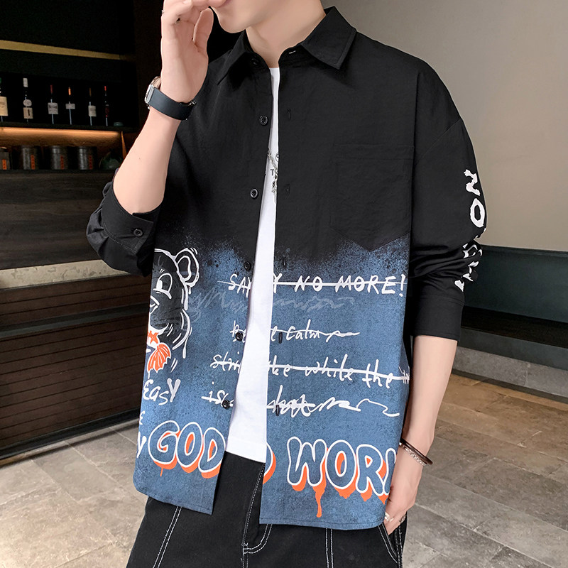 秋季新款ins酒店风韩系衬衣宽松潮流休闲衬衫XZ304B-CS2001-P45,男装衬衫,星座302B-1