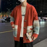 提花慵懒风2024新款秋季休闲针织衫百搭宽松撞色XZ304B-M170P55，男装针织衫/毛衣，星座302B-1