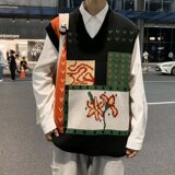 毛衣马甲男港风ins复古绣花V领春秋情侣坎肩背心XZ304B-M21P40，男装针织衫/毛衣，星座302B-1