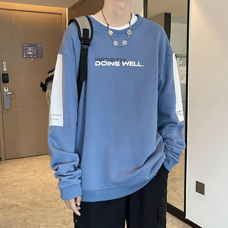 秋季新款港风时尚简约风宽松拼色帅气百搭卫衣XZ304B-W5210P22,男装卫衣,星座302B-1