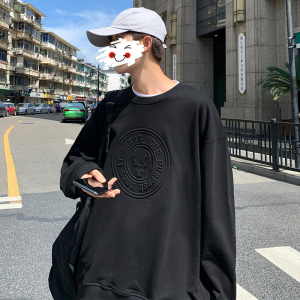 港风卫衣秋季新款潮流印花宽松圆领休闲卫衣XZ304B-W5510P30图片