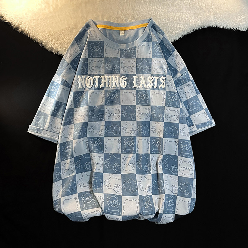 新款港风平铺摆拍短袖凹凸印棋盘格感宽松T恤XZ304B-T3112P27,男装T恤,星座302B-1