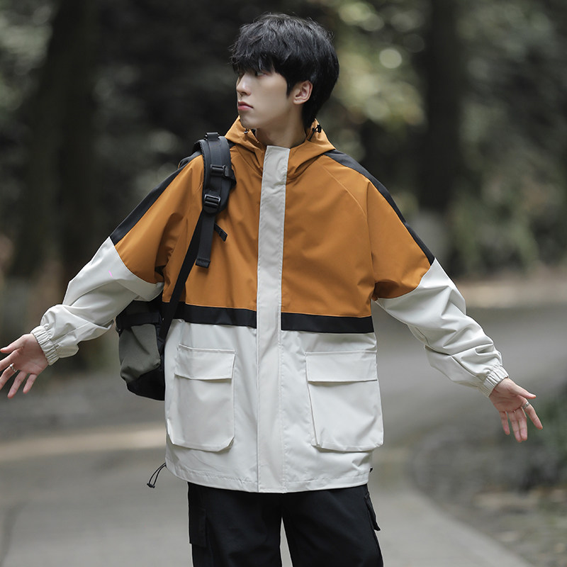 秋季男士连帽日系潮流拼色工装宽松休闲夹克XZ302B-1-JK2303P68,男装夹克,星座302B-1