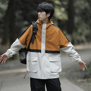 秋季男士连帽日系潮流拼色工装宽松休闲夹克XZ302B-1-JK2303P68图片