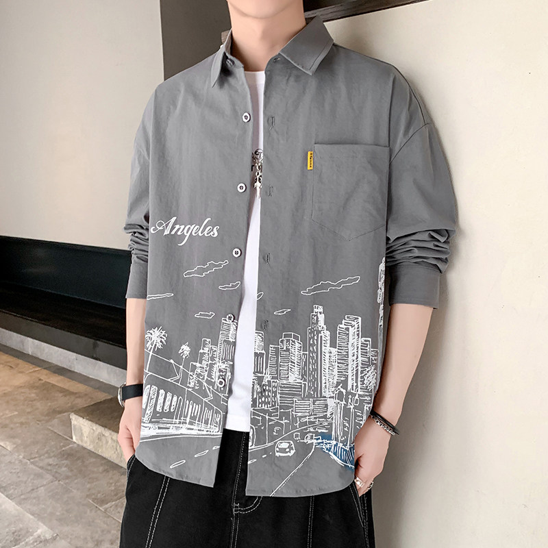 秋季新款ins酒店风韩系衬衣宽松潮流休闲衬衫XZ304B-CS2011-P45,男装衬衫,星座302B-1