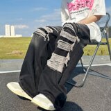 美式复古破洞牛仔裤做旧宽松拖地潮牌高街牛仔裤xz302B-1-K622P48，男装牛仔裤，星座302B-1