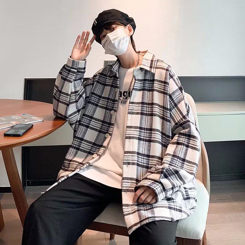 格子外套秋韩版ins潮流男生帅气宽松休闲衬衫XZ304B-CS87P35,男装衬衫,星座302B-1