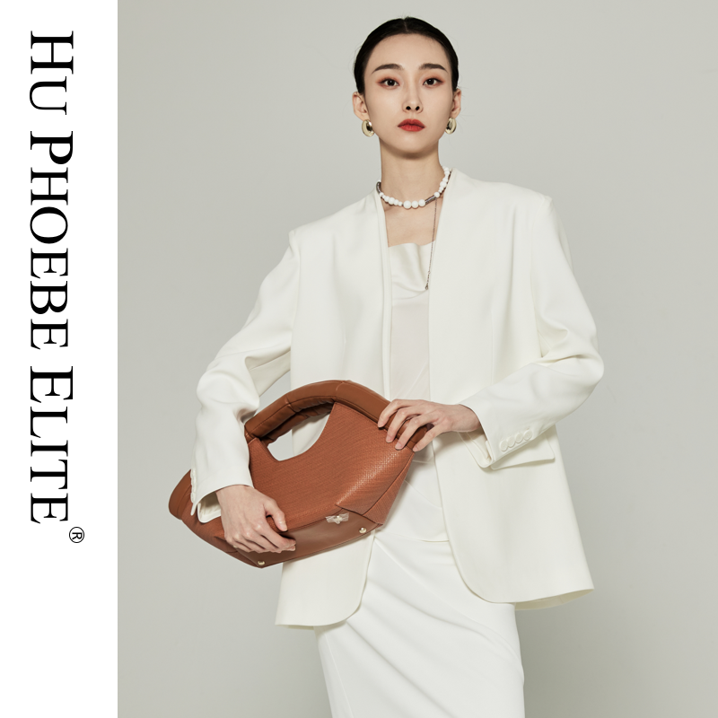 HU PHOEBE ELITE明星同款新中式老钱风西装高级静奢无领白色西装 女装/女士精品 西装 原图主图