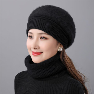 老人帽子女秋冬天贝雷帽保暖洋气中老年人妈妈针织毛线画家帽加绒