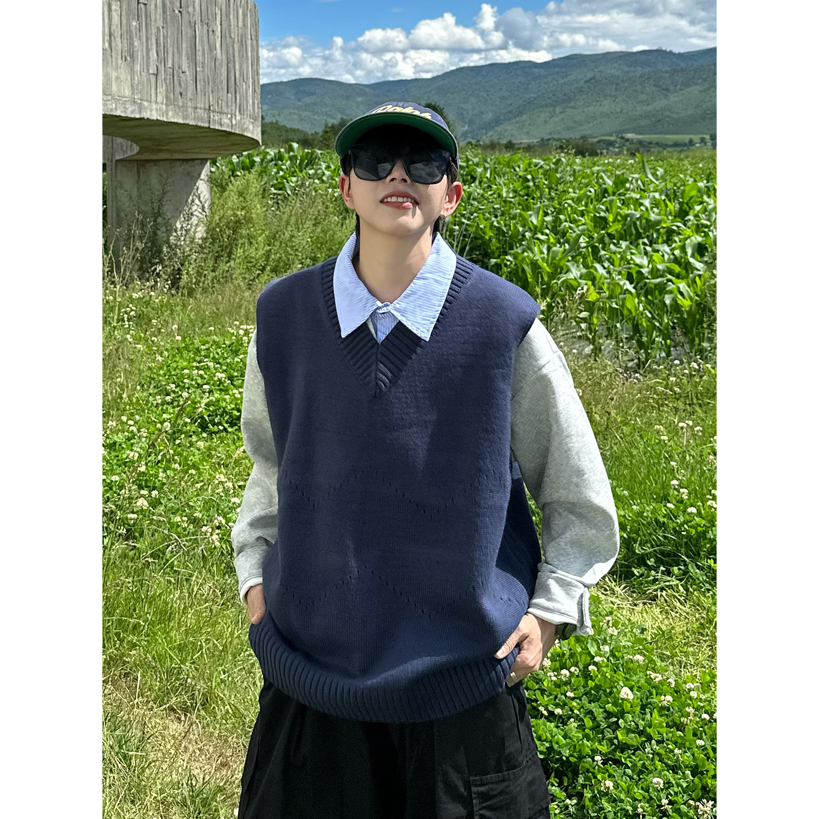 XBRO日系针织坎肩慵懒叠穿马甲